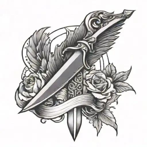 A Dagger With A Half Wing And A Crescent Moon As Background
