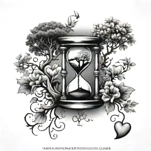 Hourglass With A Tree Of Life And 3 Hearts