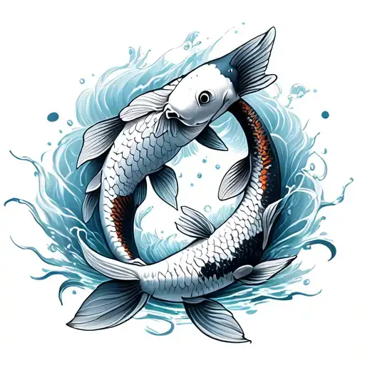 2 Koi Fish Swimming Upstream