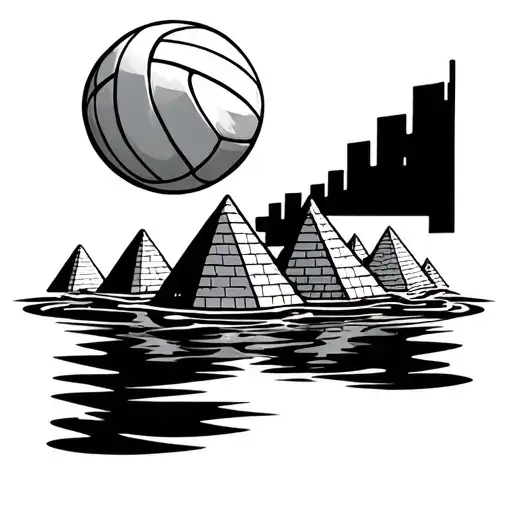 Water Polo Ball With Water Running Through The Middle And On The Water There Are Pyramids