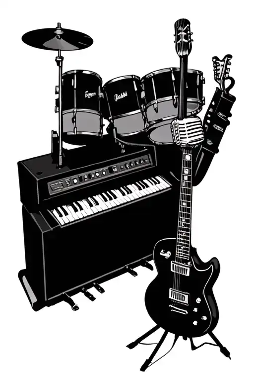 Old Microphone Guitar Drum Keyboard Incorporated