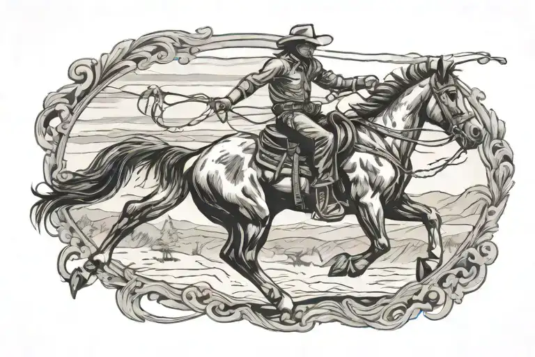 Cowboy On Horse Roping A Steers Feet In A Rodeo Arena