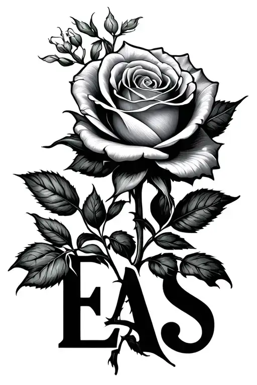 Small Rose With The Letters Eas As The Stem Growing