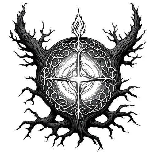 Yggdrasil Tree With Vegvesir Symbol