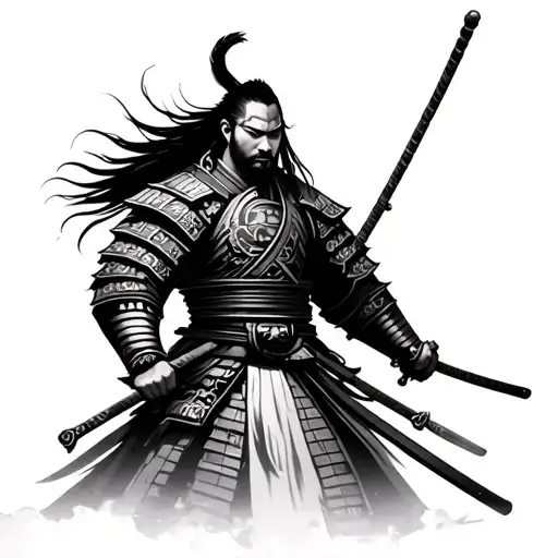 Samurai Warrior With Japanese Temple