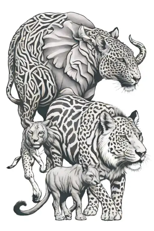 South African Big 5 Animals Intertwined