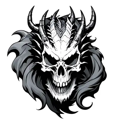 Dragon With Claw On Skull Head With Smoke