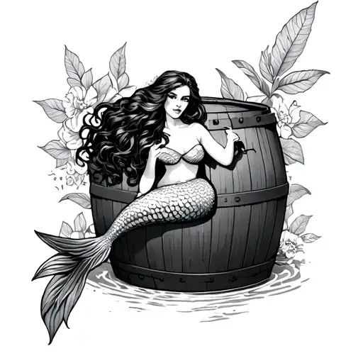 Mermaid Pinup On Rum Barrel