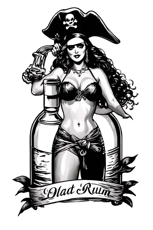 Pinup Pirate On Rum Bottle