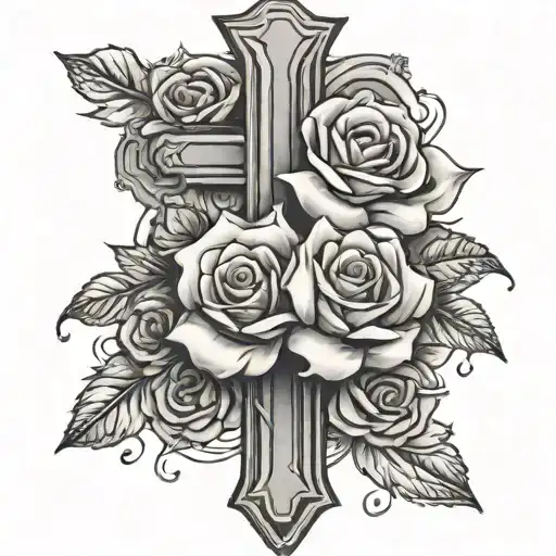 Cross With Roses And Roman Numerals