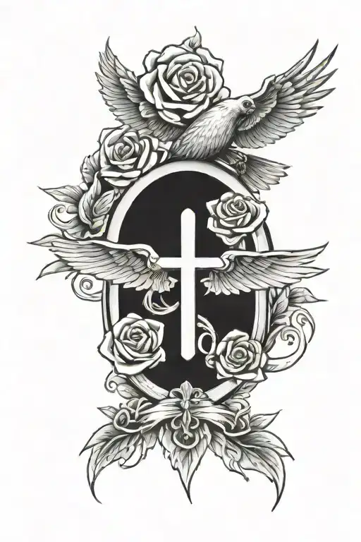 Cross Rose Gateway Dove Flying