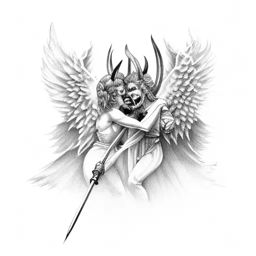 Devil Battling Against Angel