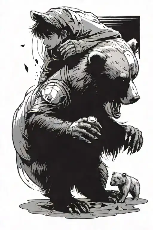 A Boy Controlling A Bear Who Is Protecting A Precious Gem