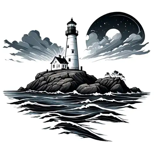 Lighthouse On Rocks With Waves Under
