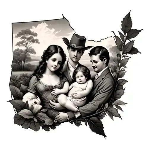 Country Theme Sleeve With Newborn And Mother And Father