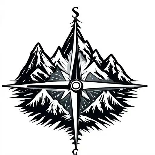 Blend The Outline Of A Mountain And A Compass Into One