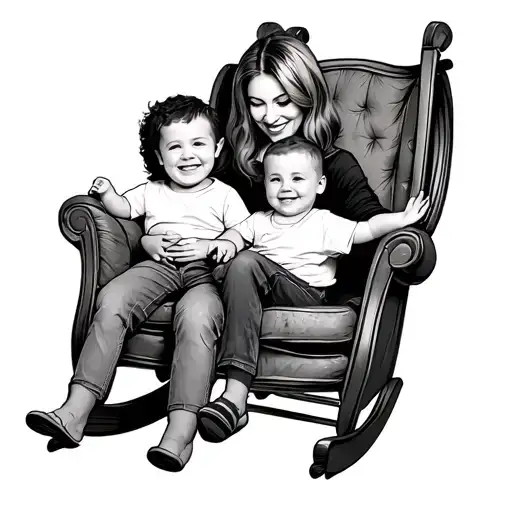 Mom Rocking 3 And 4 Year Old Boys In Rocking Chair