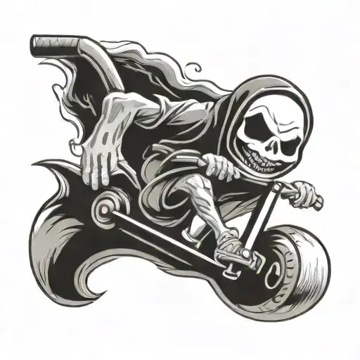 Ghost Face With Tattoo's And Muscles Riding A Kids Push Scooter