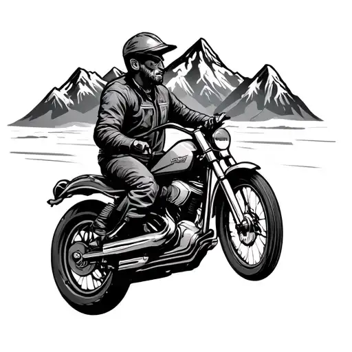 Mountain Range With A Man Riding A Motorcycle In The Background