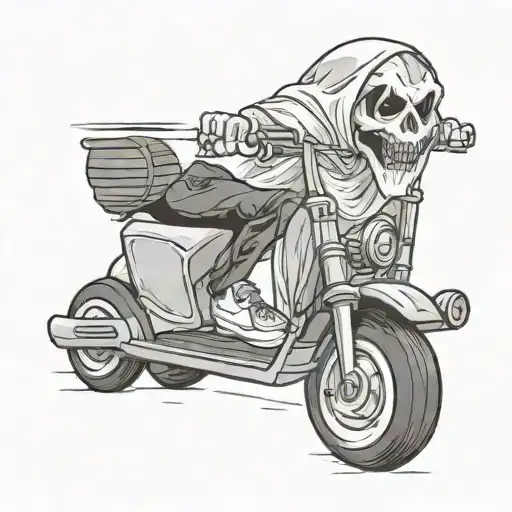Ghost Face With Muscles And Tattoos On A Kids Push Scooter