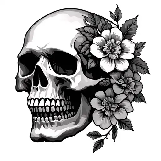 Skull Floral Hear See Speak No Evil Tatoo Chest Piece