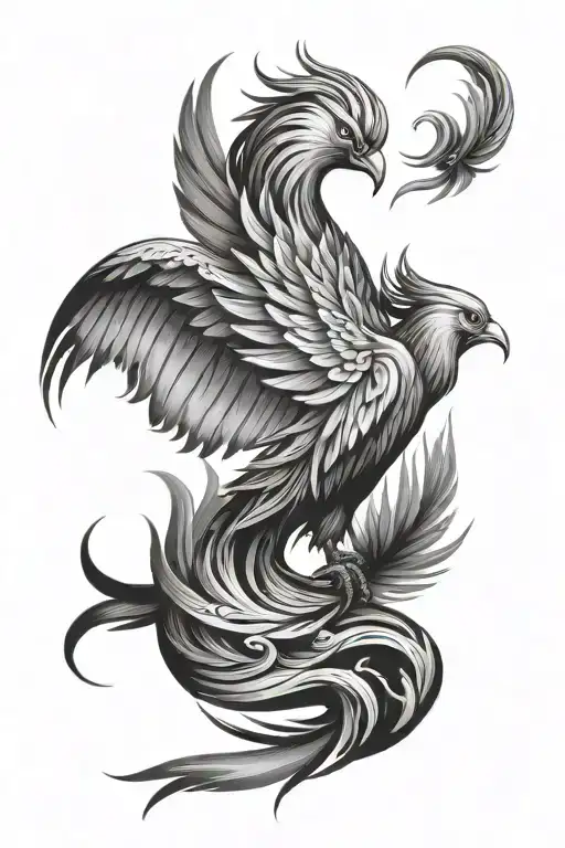 Phoenix With Long Tail Feathers Floating