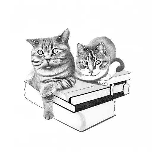 A Cat And A Dog Sitting Together On A Pile Of Books