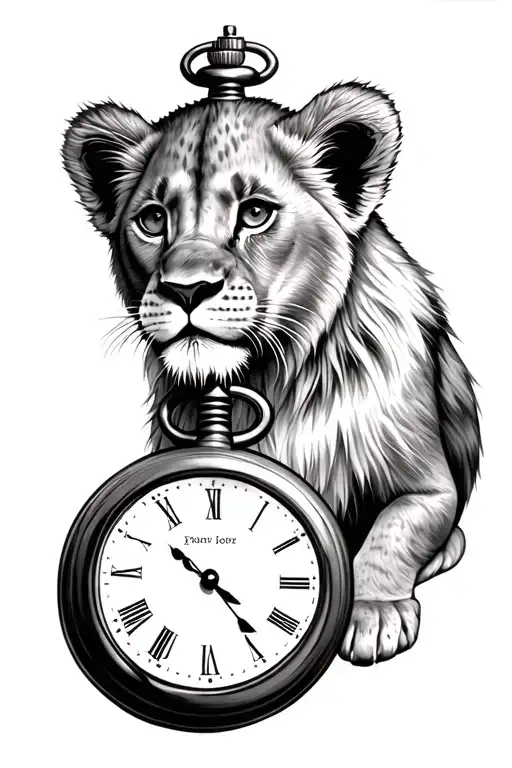 Lion Cub With Pocket Watch Surrounded