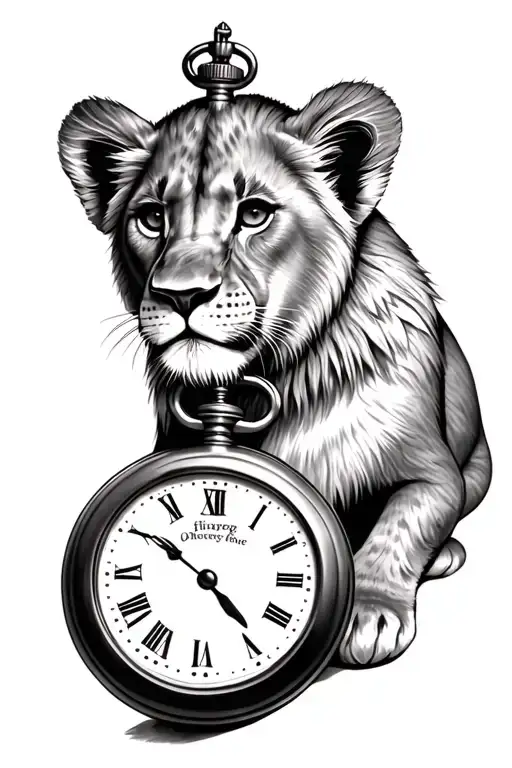 Lion Cub With Pocket Watch Surrounded
