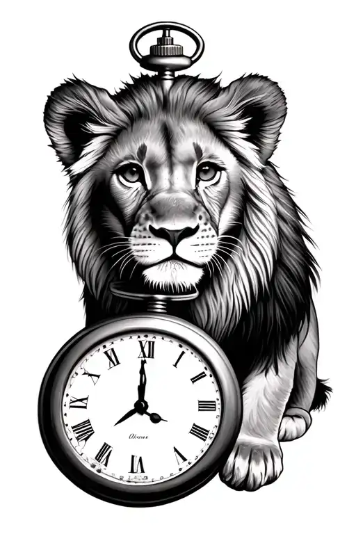 Lion Cub With Pocket Watch Surrounded