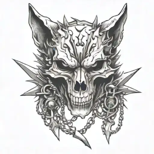 Wolf Skull And 3 Daggers Brocken Chains Wrapped