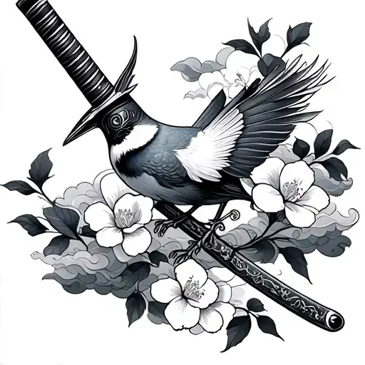 Cherry Blossem Good Luck Bird Katana Clouds