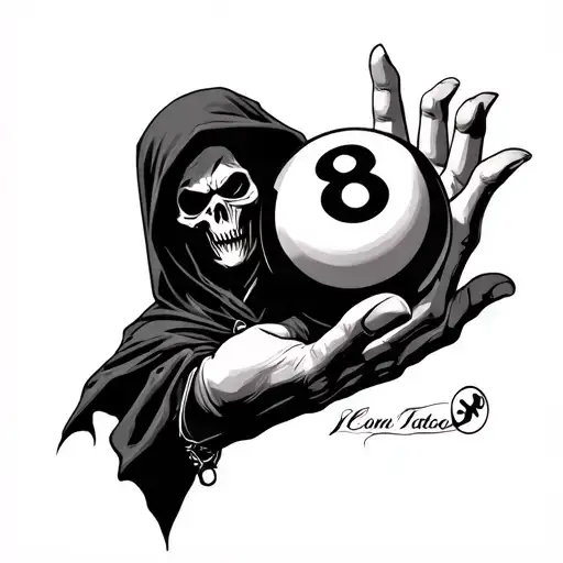 Hand Tattoe Of Grim Reaper Holding 8 Ball