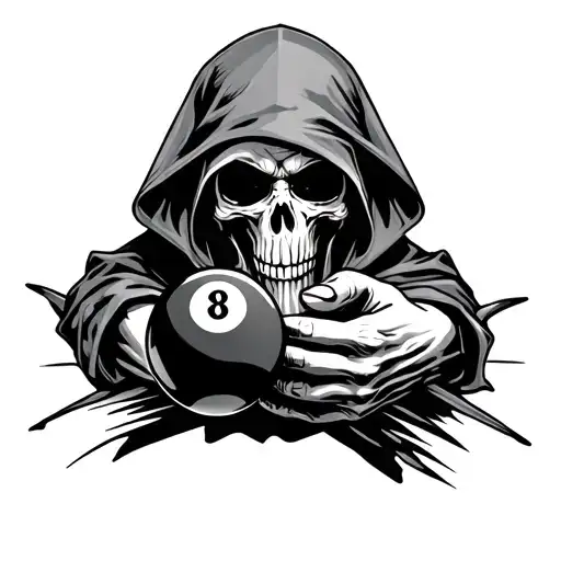 Hand Tattoo Of Grim Reaper Holding 8 Ball