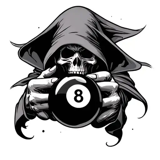 Hand Tattoo Of Grim Reaper Holding 8 Ball