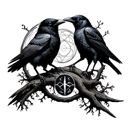 Runes Against The Backdrop Of The Tree Of Life And Two Crows