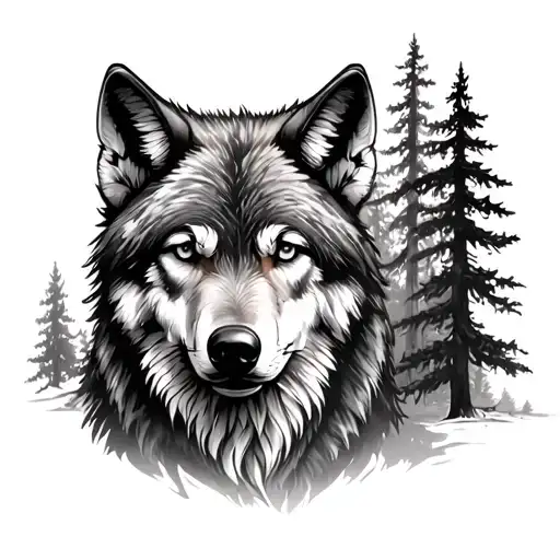 Grey Wolf And Trees Growing