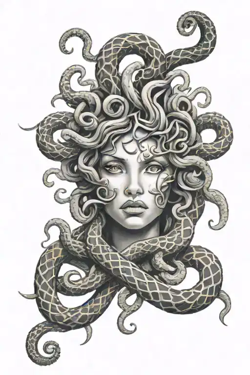 Medusa Face With Snakes Intertwined Vines