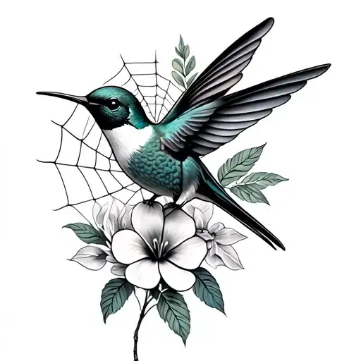 Flowers Collorful Colibri And Spider Web