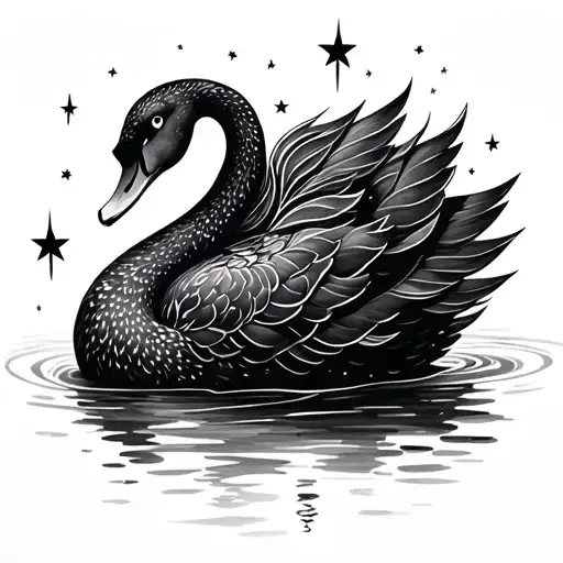 Black Swan With Stars In The Background