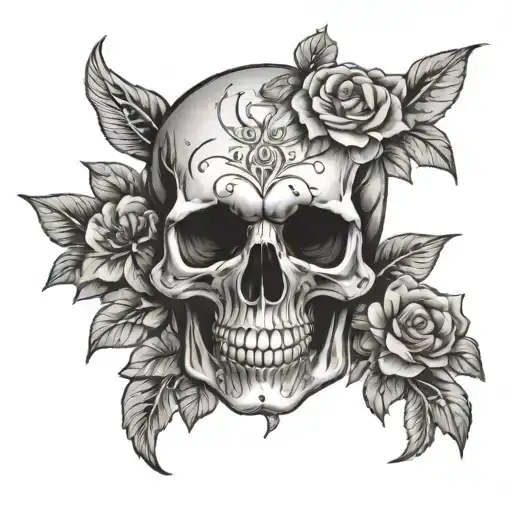 Skull With Flowers Growing