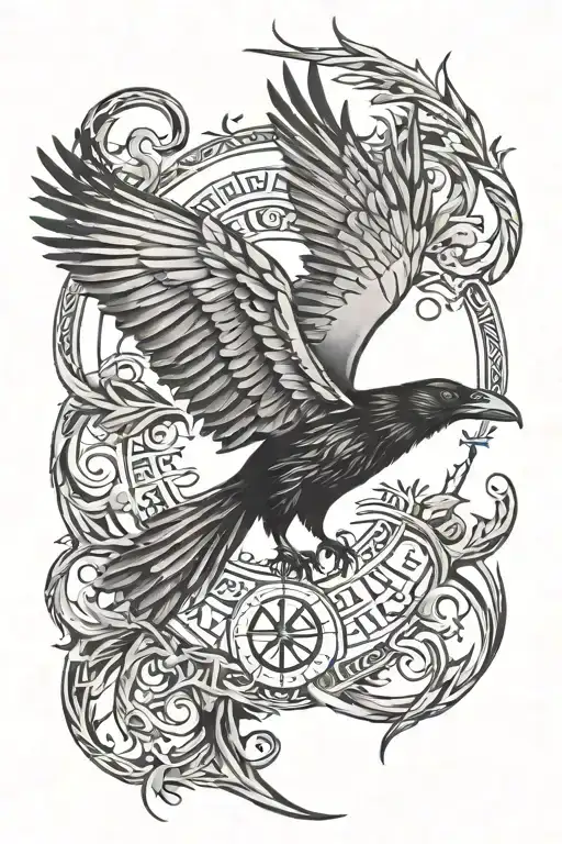 Runes And Raven Flying