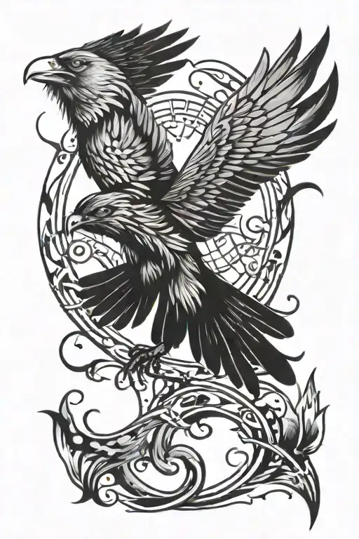 Runes And Raven Flying