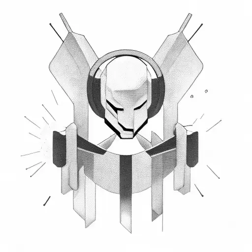 A Faceless Suited Man With A Broken Halo Who Has Two Little Demons On His Shoulders