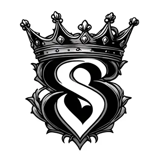 S W Letter With Crown On Top Left Corner Of S And Small Heart At Below Left Corner Of S
