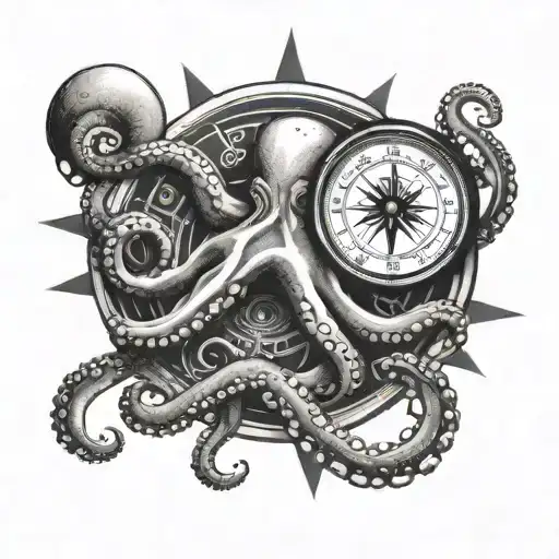 Octopus Around A Compass Surrounded