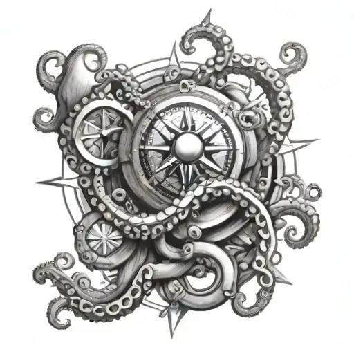 Octopus Around A Compass Surrounded