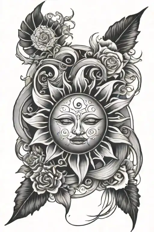 Sun No Face Shoulder Tattoo Design Combining Elements