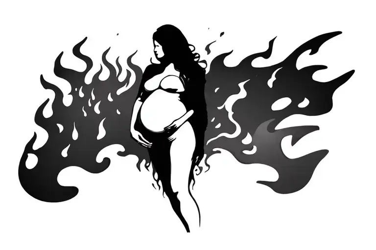 Only Pregnant Woman Fire Flames Only Her Belly
