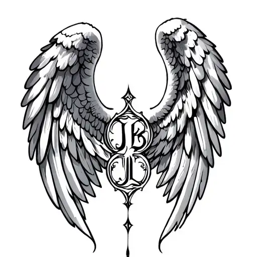 Angel Wings With Intitals E J B